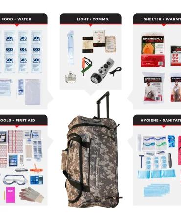 1 Person Comfort Survival Kit, Rolling Bag, Camo