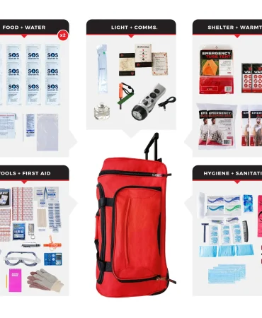 2 Person Comfort Survival Kit - 72 Hour Emergency Rolling Bag, Red
