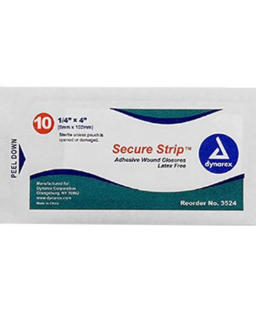 1/4" x 4" SecureStrip Adhesive Wound Closure Strips - 10 Per Pouch, Sterile