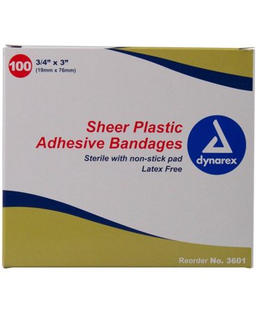 Sheer Adhesive Bandages Bulk Box 100 - 3/4" x 3" Dynarex