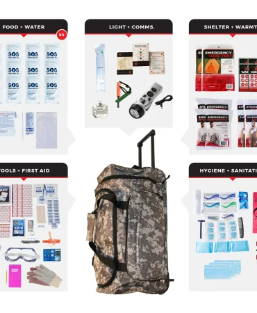 4 Person Comfort Survival Kit Rolling Bag Camo - 72 Hour Emergency Kit