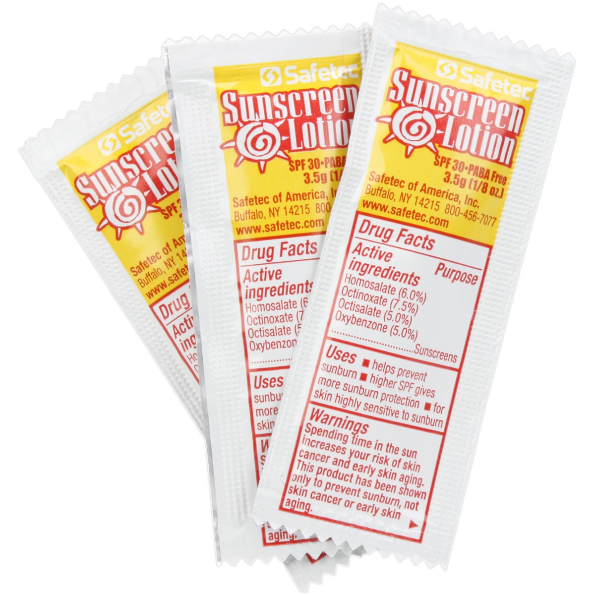 Sunscreen Lotion SPF 30 Individual Packet - Travel Size Pouch