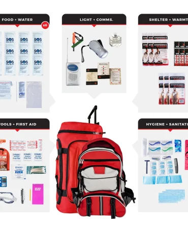 6 Person Essential Survival Kit Rolling Bag Backpack - 72 Hour Emergency Kit