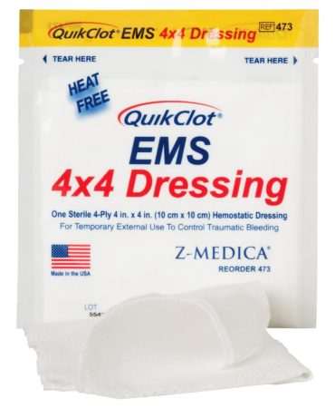 QuikClot EMS Dressing 4 x 4 Inch - Hemostatic Wound Pad
