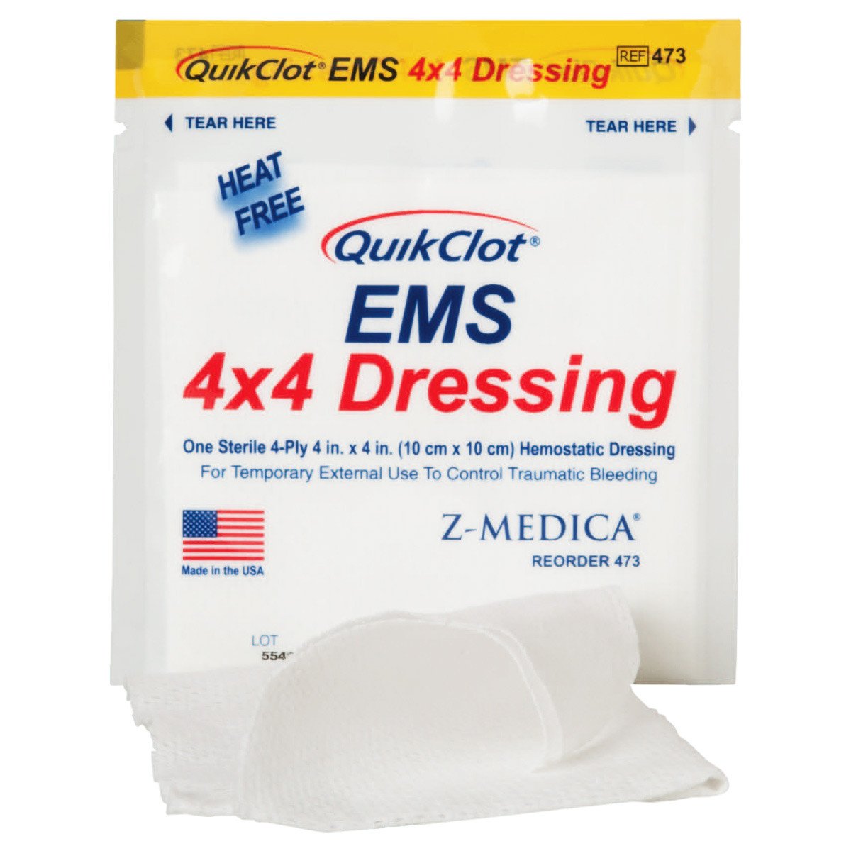 QuikClot EMS Dressing 4 x 4 Inch - Hemostatic Wound Pad