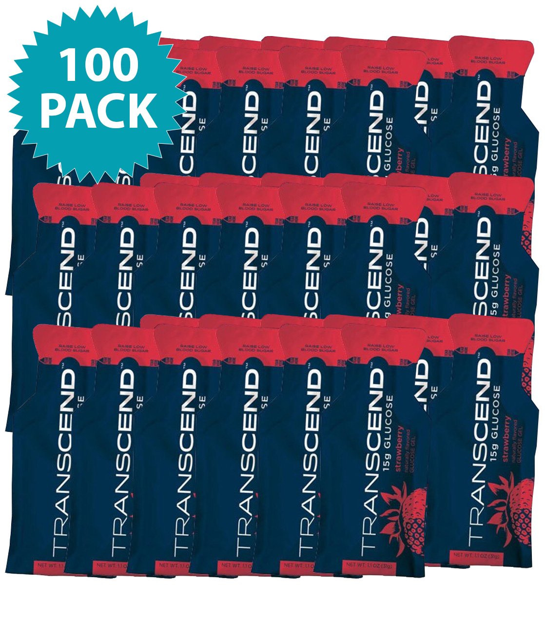 Transcend 15g Glucose Gel, Strawberry, Bulk, Case of 100