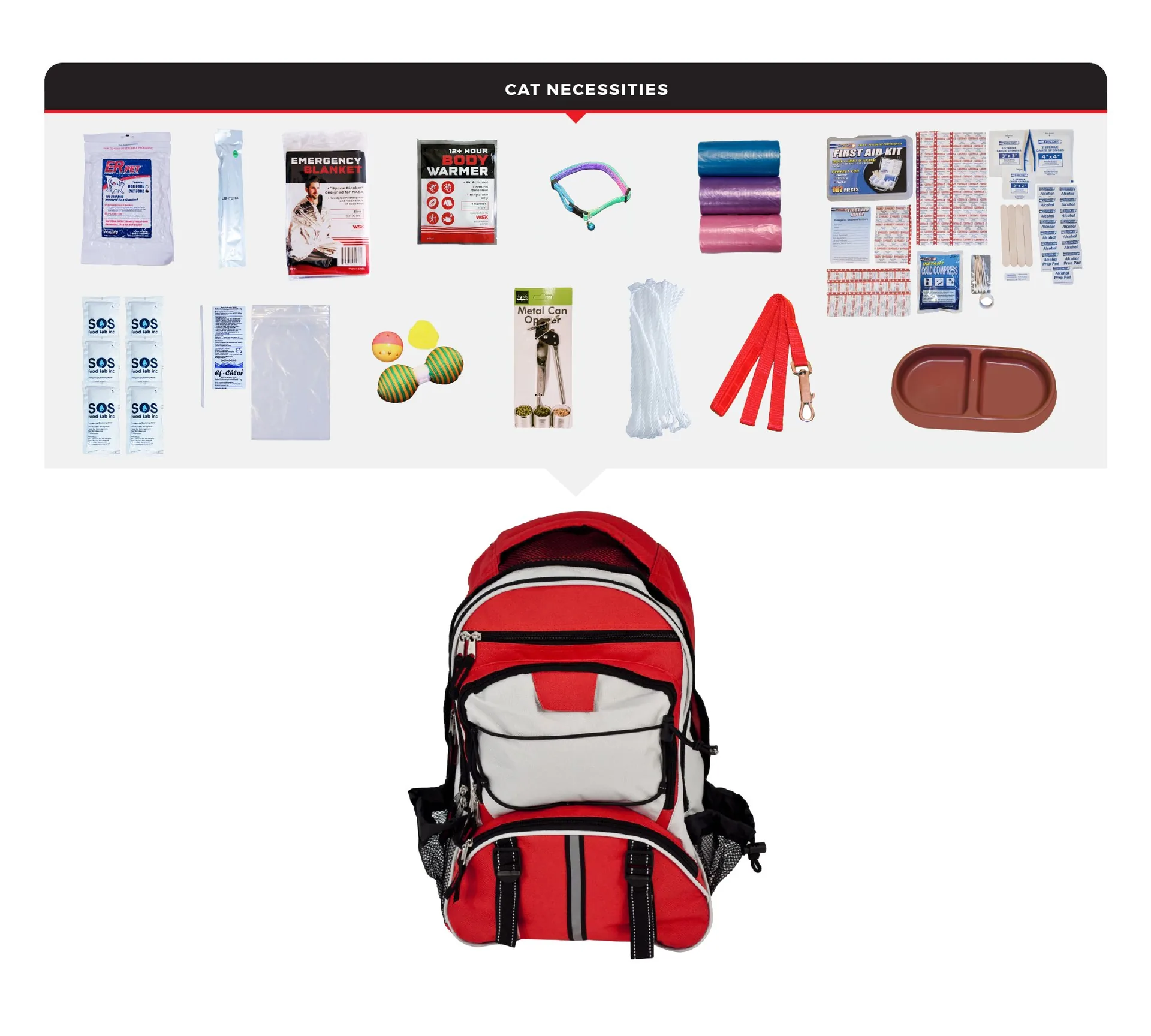 Deluxe Cat Survival Kit - Emergency Pet Preparedness Backpack