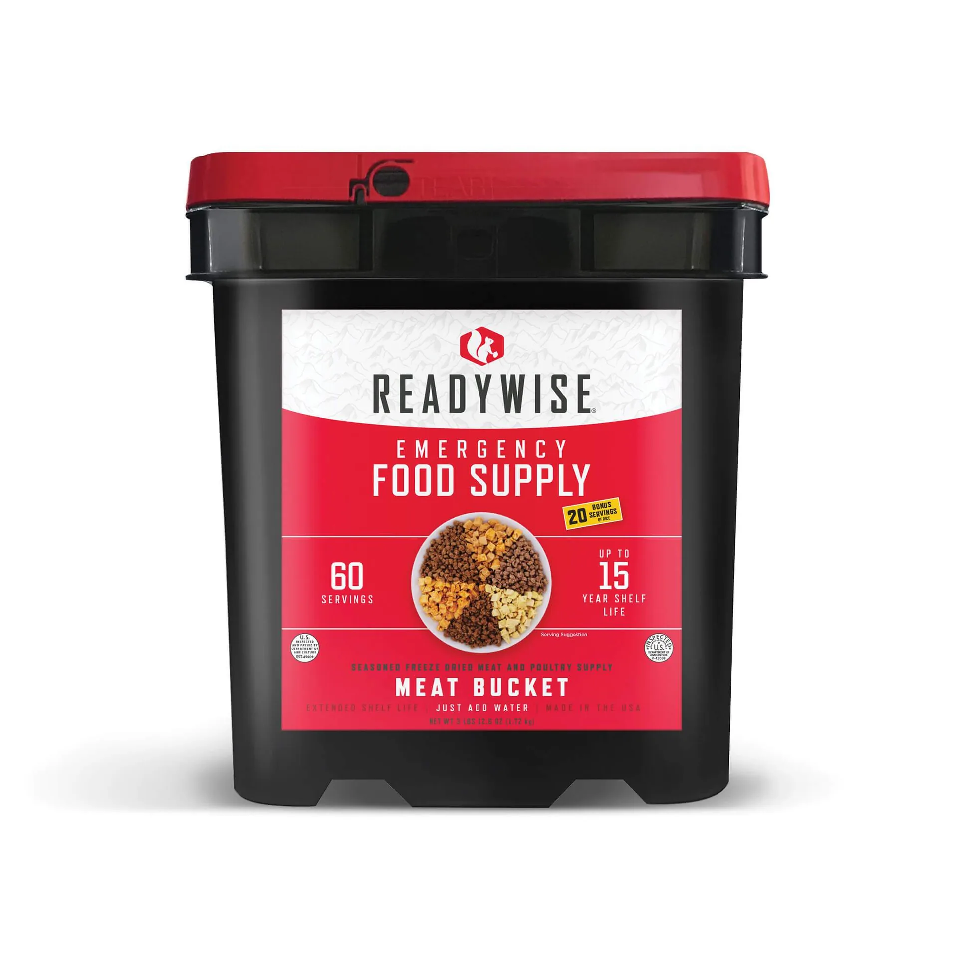 60 Serving Freeze Dried Meat Bucket with 20 Servings of Rice
