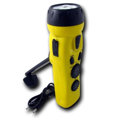 Yellow 4 n 1 Dynamo 3 LED Flashlight w/ Phone Charger