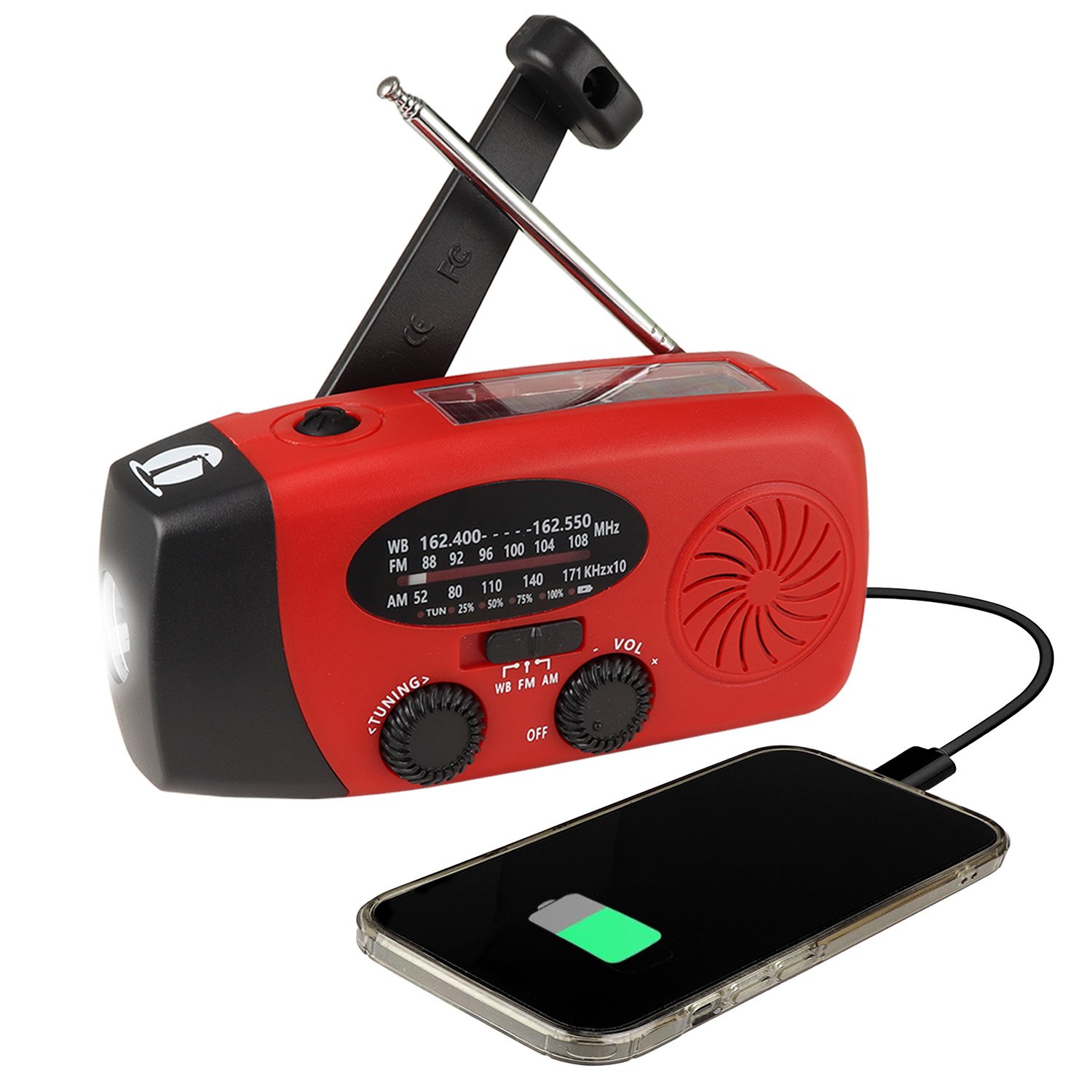 4-in-1 Dynamo Solar NOAA Weather Band Radio with USB-C Charging