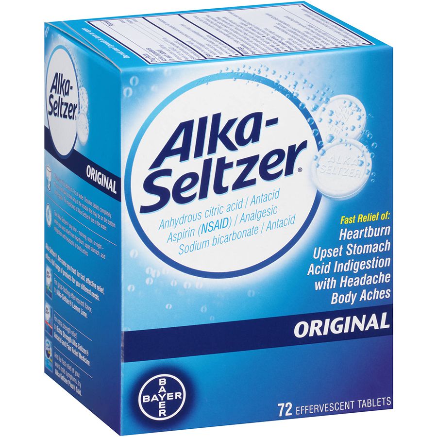 Alka Seltzer 72 Tablets Bulk - Effervescent Antacid and Pain Reliever
