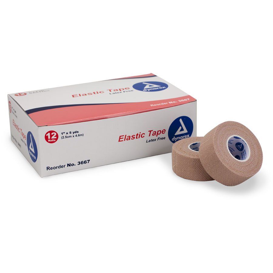 Elastic Adhesive Tape 1" x 5 Yard - 12 Rolls Per Box, Latex Free Athletic Tape