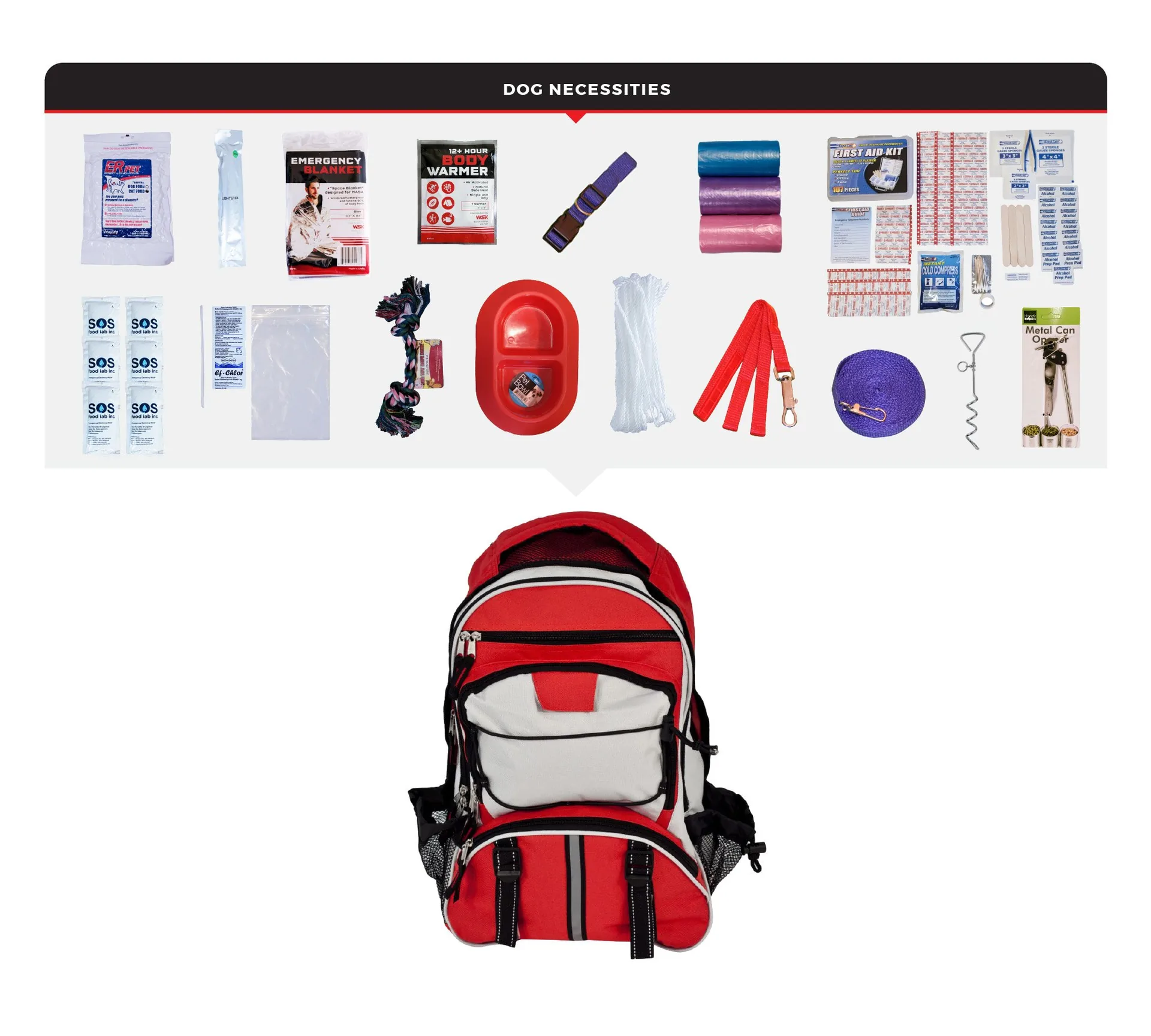 Deluxe Dog Survival Kit - Emergency Pet Preparedness Backpack