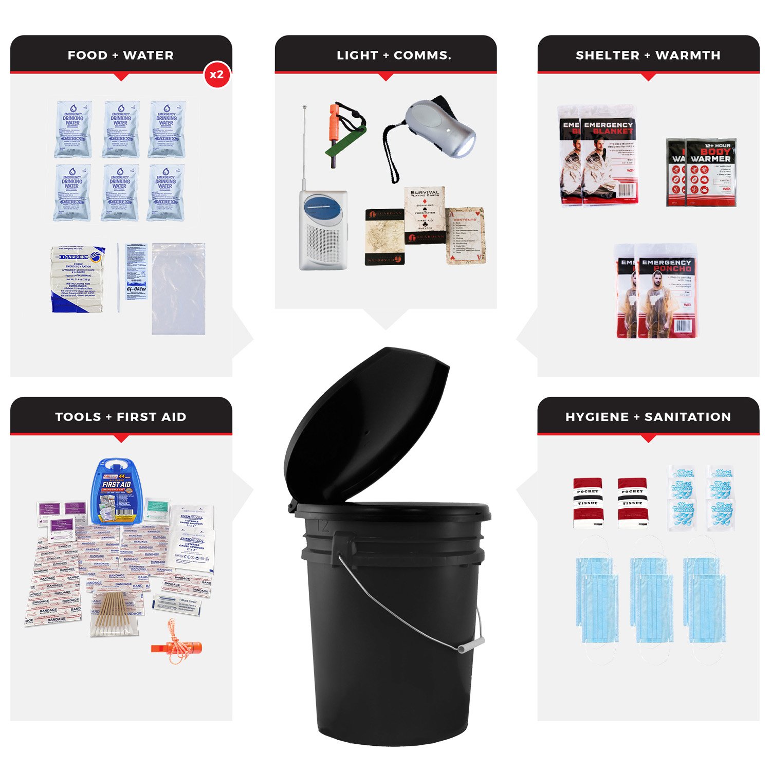 2 Person Necessity Survival Kit - 72 Hour Emergency Bucket