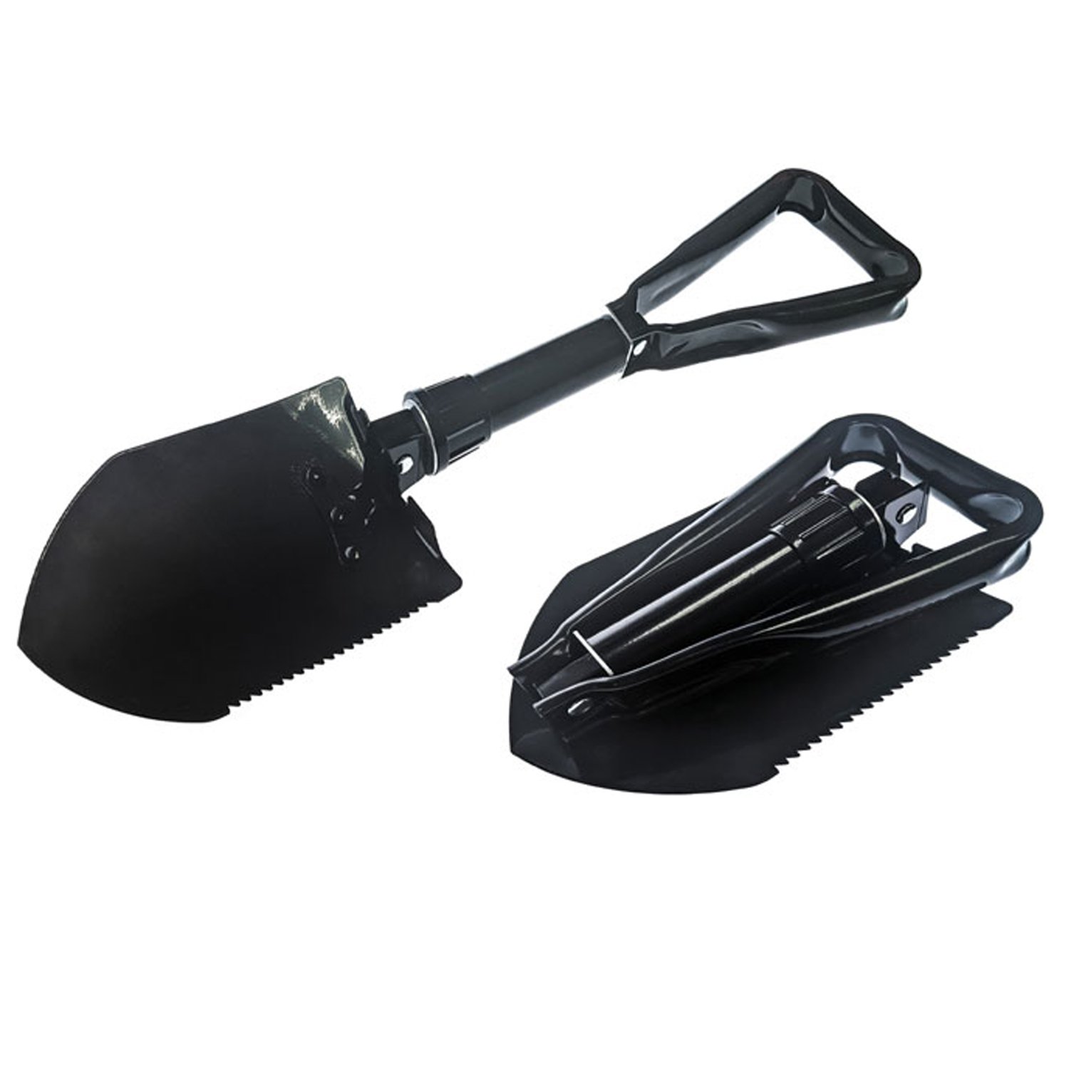 23" Black Tri-Fold Serrated Shovel - Compact Survival Shovel
