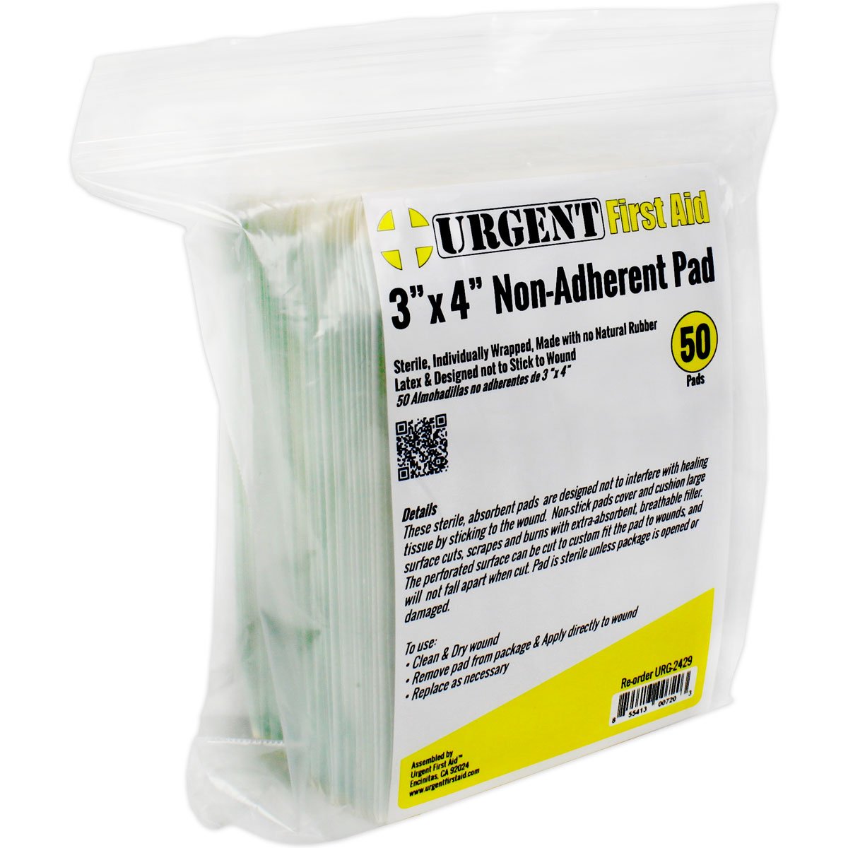 3" x 4" Non-Adherent Sterile Wound Pads - 50 Per Bag for Emergency First Aid - Image 2