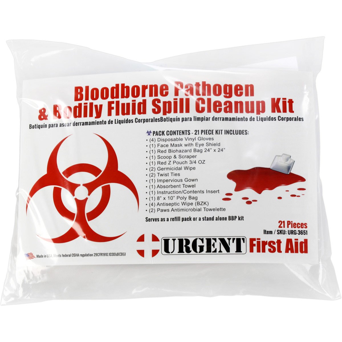 22 Piece Bodily Fluid Clean Up Pack - BBP Spill Kit - Image 3