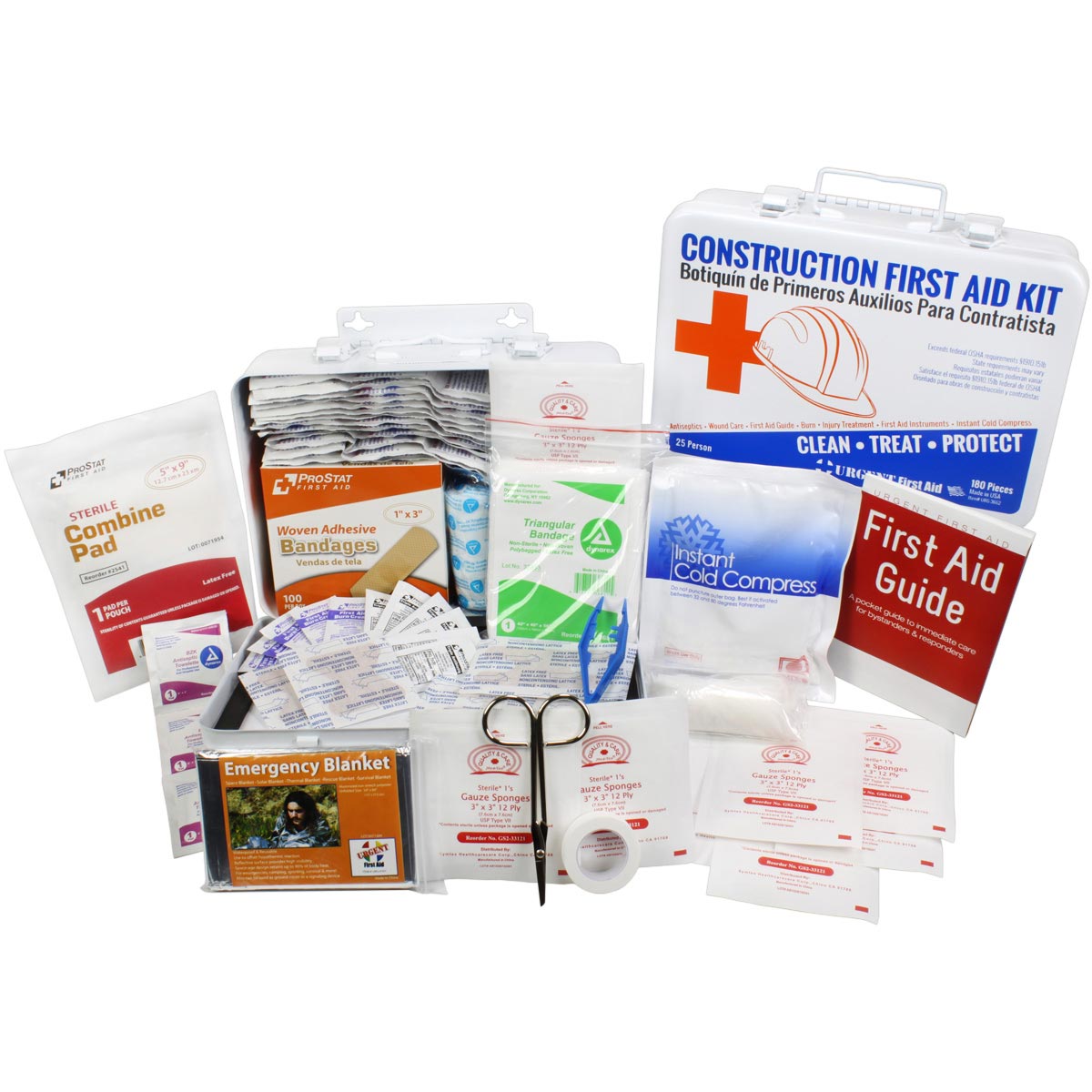 OSHA Contractors First Aid Kit 25 Person 180pc Metal Case